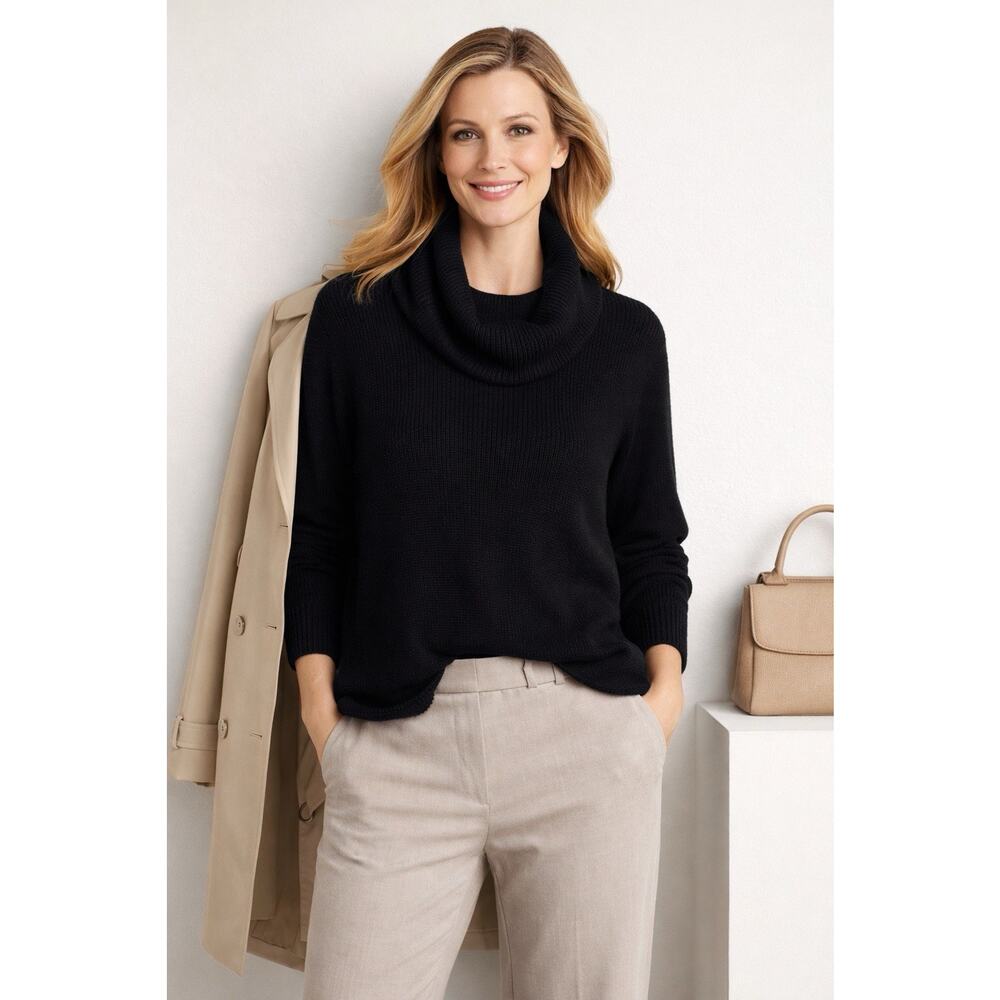Talbots Womens Turtleneck Sweater Large Black Minimalist Preppy Old Money Chic